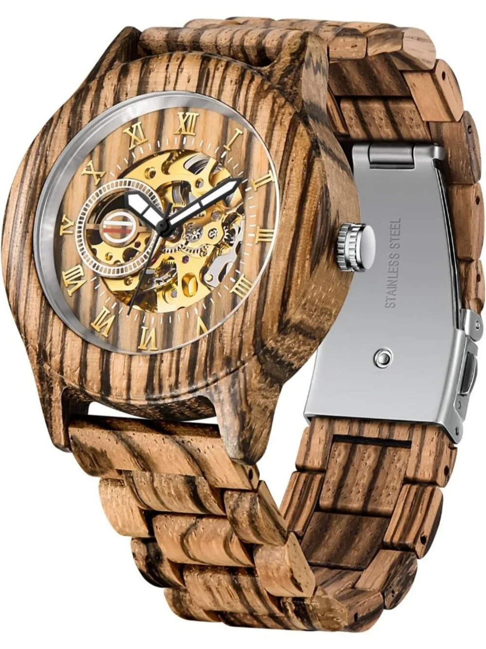 Men's Brown Analog Quartz No Battery Fashion Mechanical Movement Wooden Watch